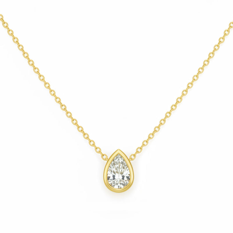 SPECIAL! .21ct G SI 14kt Yellow Gold Pear Shape Diamond Bezel Set Pendant Necklace 16+2" Long