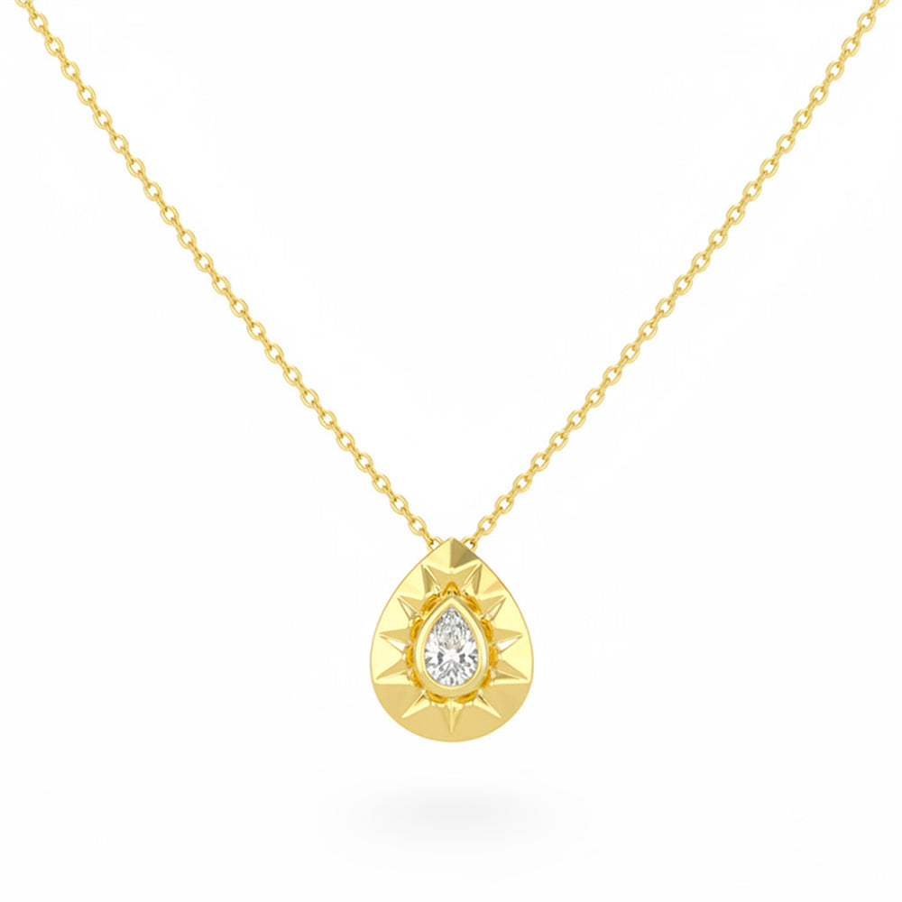 SPECIAL! .15ct G SI 14kt Yellow Gold Modern Pear Diamond Bezel Set Pendant Necklace 16+2" Long