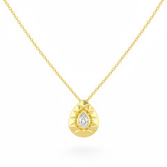 SPECIAL! .15ct G SI 14kt Yellow Gold Modern Pear Diamond Bezel Set Pendant Necklace 16+2" Long