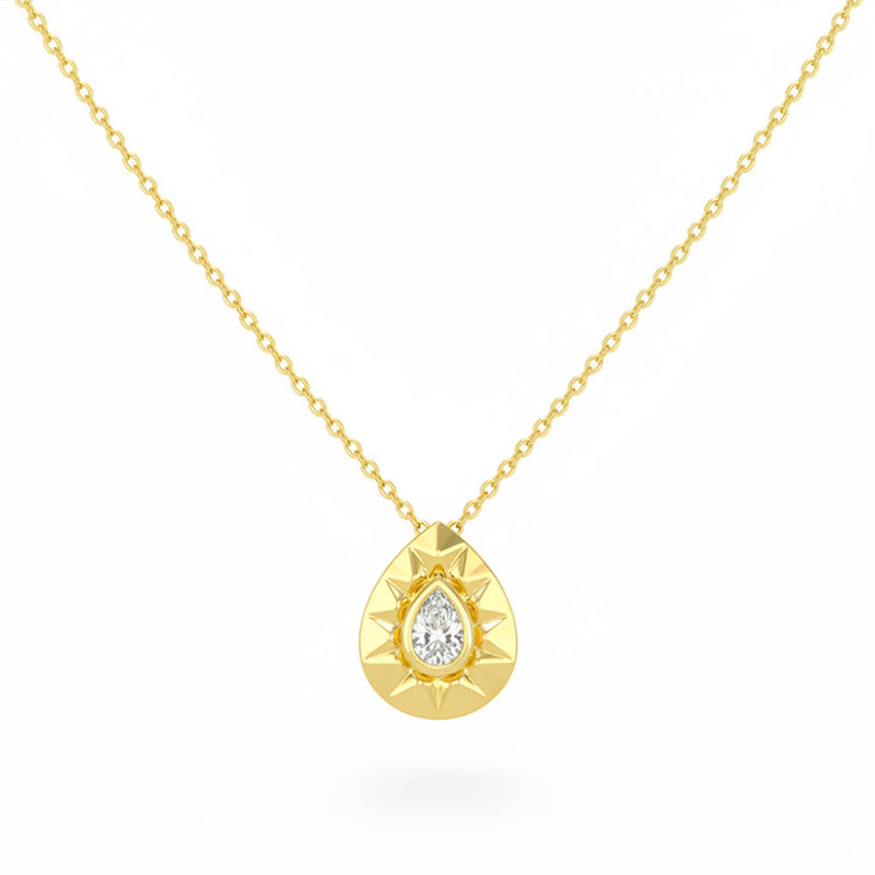 SPECIAL! .15ct G SI 14kt Yellow Gold Modern Pear Diamond Bezel Set Pendant Necklace 16+2" Long