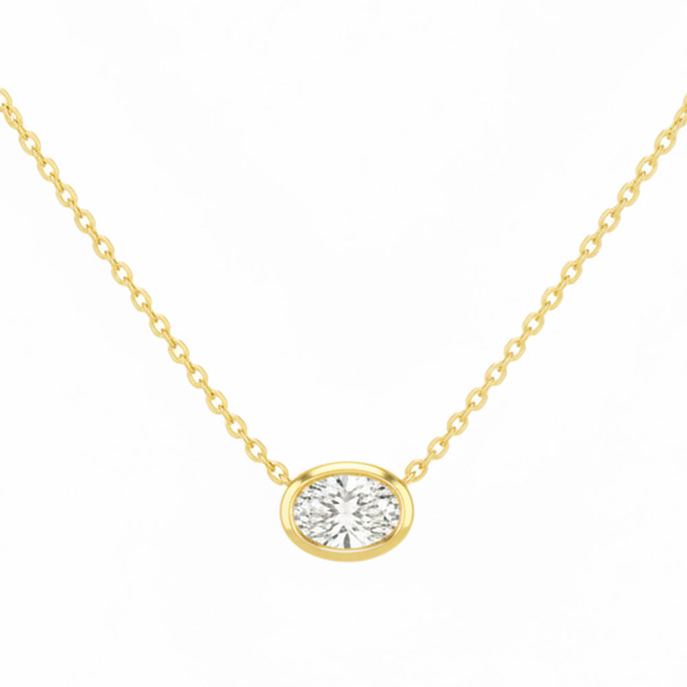 SPECIAL! .22ct G SI 14kt Yellow Gold Bezel Set Oval Diamond Pendant Necklace 16+2" Long