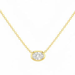 SPECIAL! .22ct G SI 14kt Yellow Gold Bezel Set Oval Diamond Pendant Necklace 16+2" Long