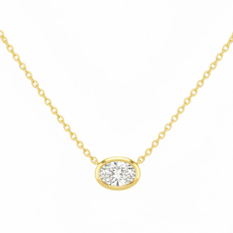 SPECIAL! .22ct G SI 14kt Yellow Gold Bezel Set Oval Diamond Pendant Necklace 16+2" Long
