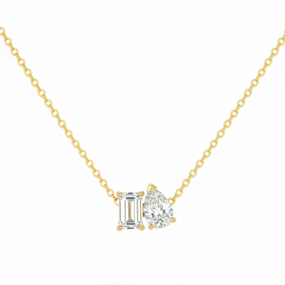 SPECIAL! .59ct G SI 14kt Yellow Gold Emerald & Pear Cut Diamond Moi Toi Pendant Necklace 16+2" Long