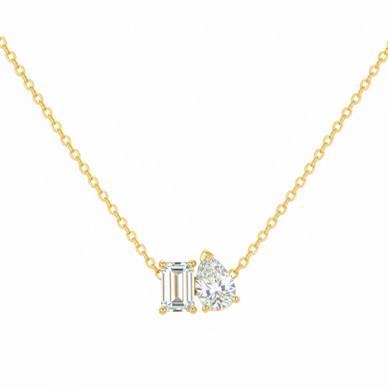 SPECIAL! .59ct G SI 14kt Yellow Gold Emerald & Pear Cut Diamond Moi Toi Pendant Necklace 16+2" Long