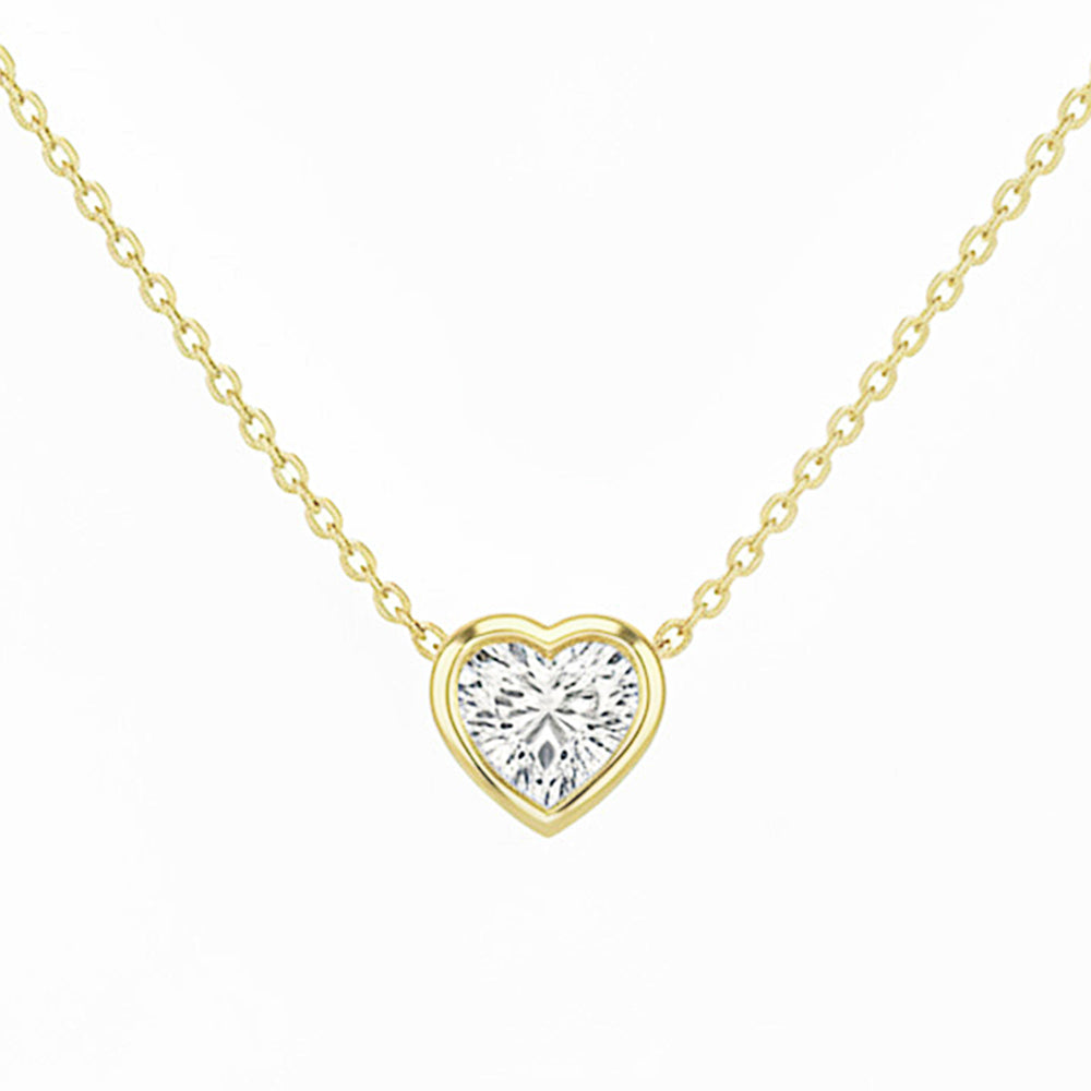 SPECIAL! .20ct G SI 14kt Yellow Gold Heart Shape Diamond Bezel Pendant Necklace 16+2" Long