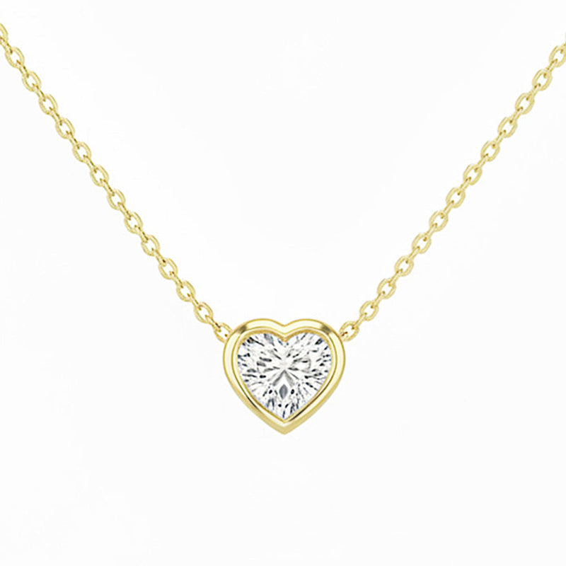 SPECIAL! .20ct G SI 14kt Yellow Gold Heart Shape Diamond Bezel Pendant Necklace 16+2" Long