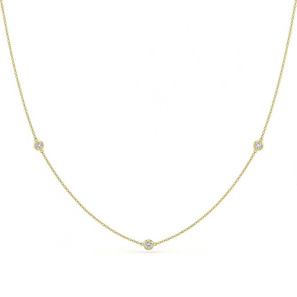 SPECIAL! .2ct G SI 14kt Yellow Gold Bezel Set Diamond Station Pendant Necklace 16+2" Long