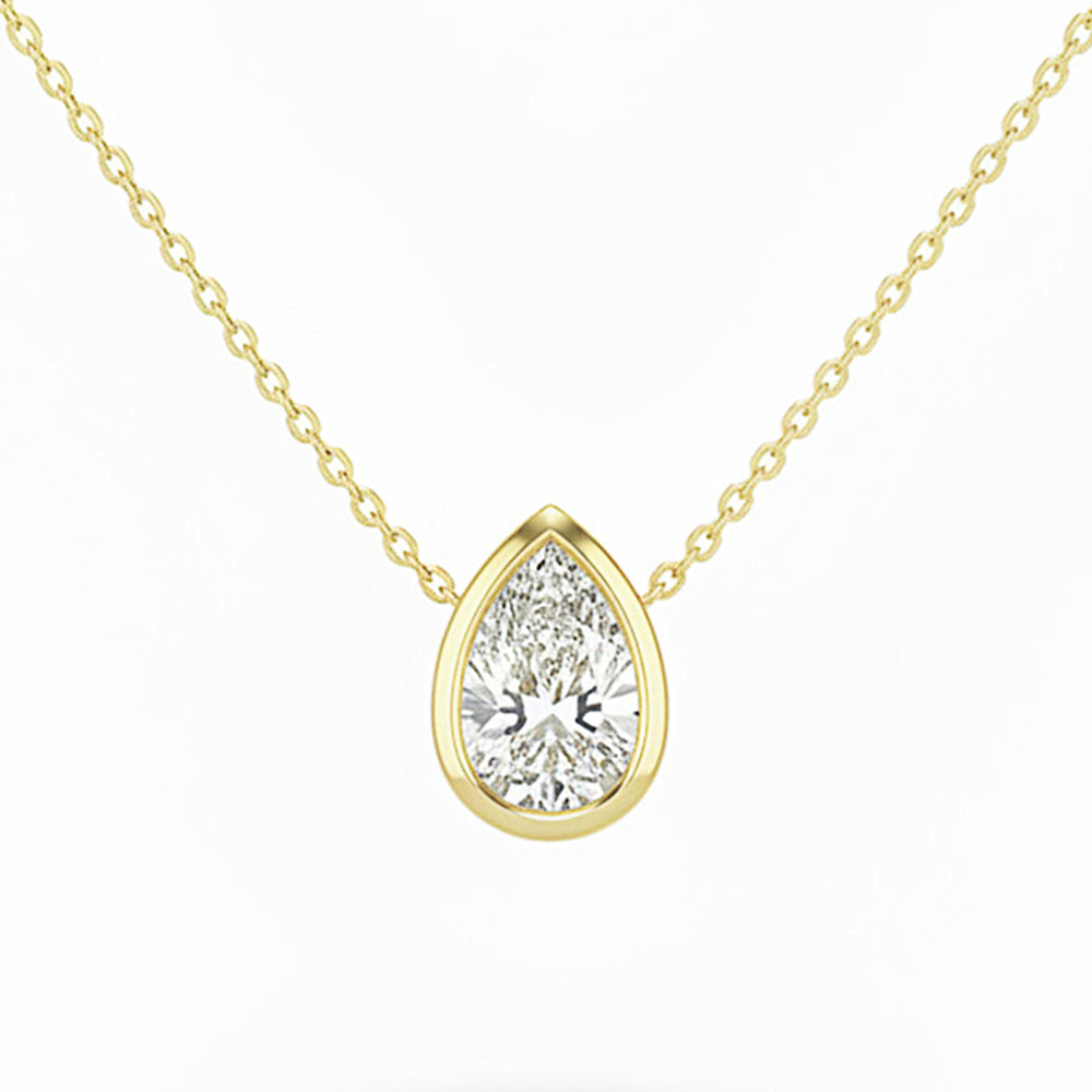 SPECIAL! .2ct G SI 14kt Yellow Gold Pear Diamond Bezel Set Pendant Necklace 16+2" Long