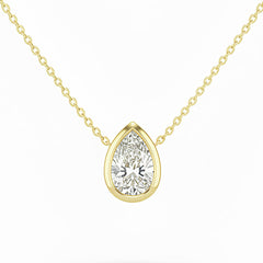SPECIAL! .2ct G SI 14kt Yellow Gold Pear Diamond Bezel Set Pendant Necklace 16+2" Long