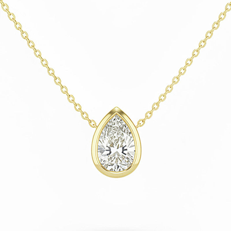 SPECIAL! .2ct G SI 14kt Yellow Gold Pear Diamond Bezel Set Pendant Necklace 16+2" Long