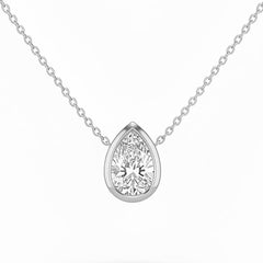 SPECIAL!.20ct G SI 14kt White Gold Pear Diamond Bezel Set Pendant Necklace 16+2" Long
