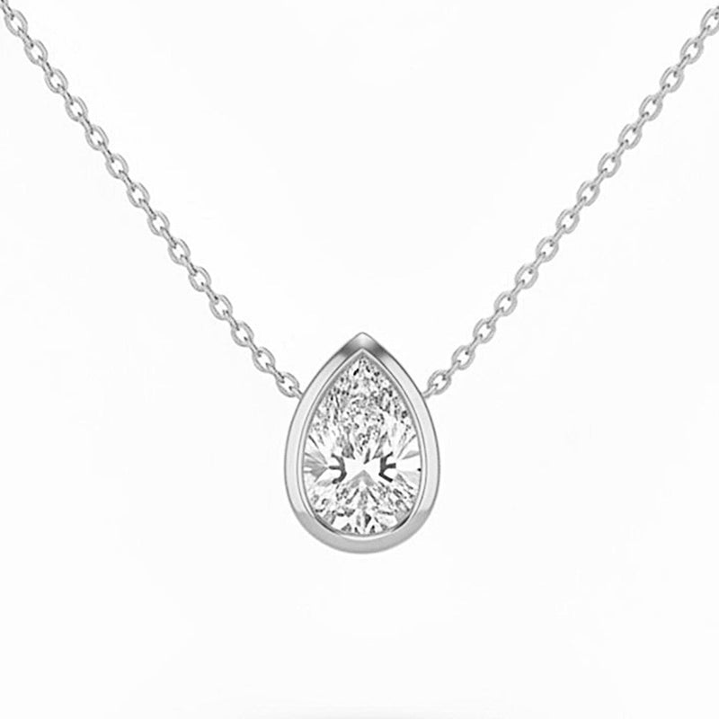 SPECIAL!.20ct G SI 14kt White Gold Pear Diamond Bezel Set Pendant Necklace 16+2" Long