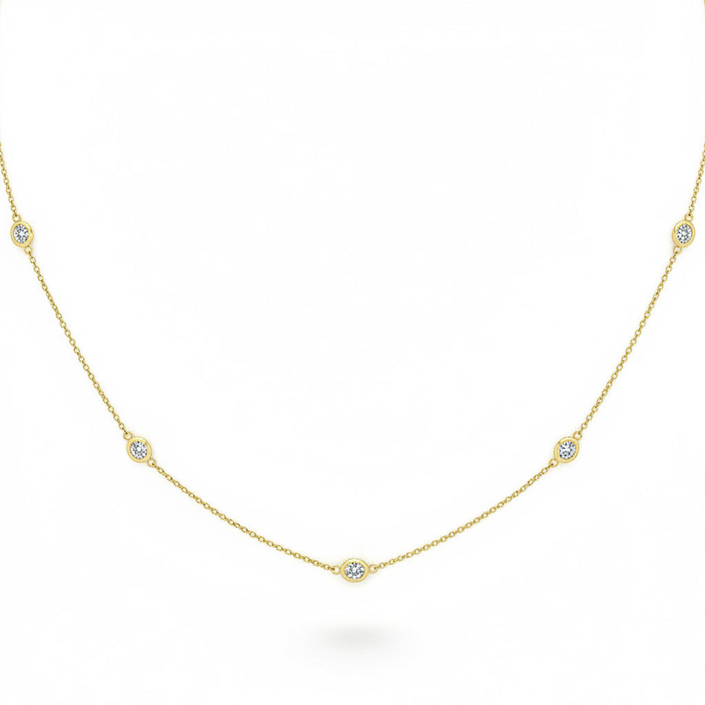SPECIAL! .38ct G SI 14kt Yellow Gold Oval Diamond Bezel Set Station Pendant Necklace 16+2" Long