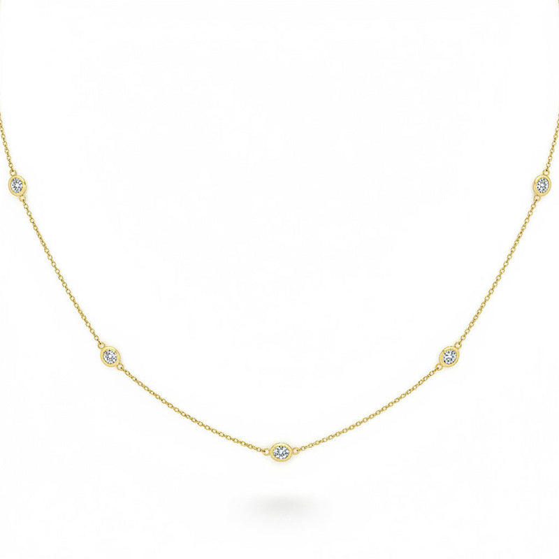 SPECIAL! .38ct G SI 14kt Yellow Gold Oval Diamond Bezel Set Station Pendant Necklace 16+2" Long
