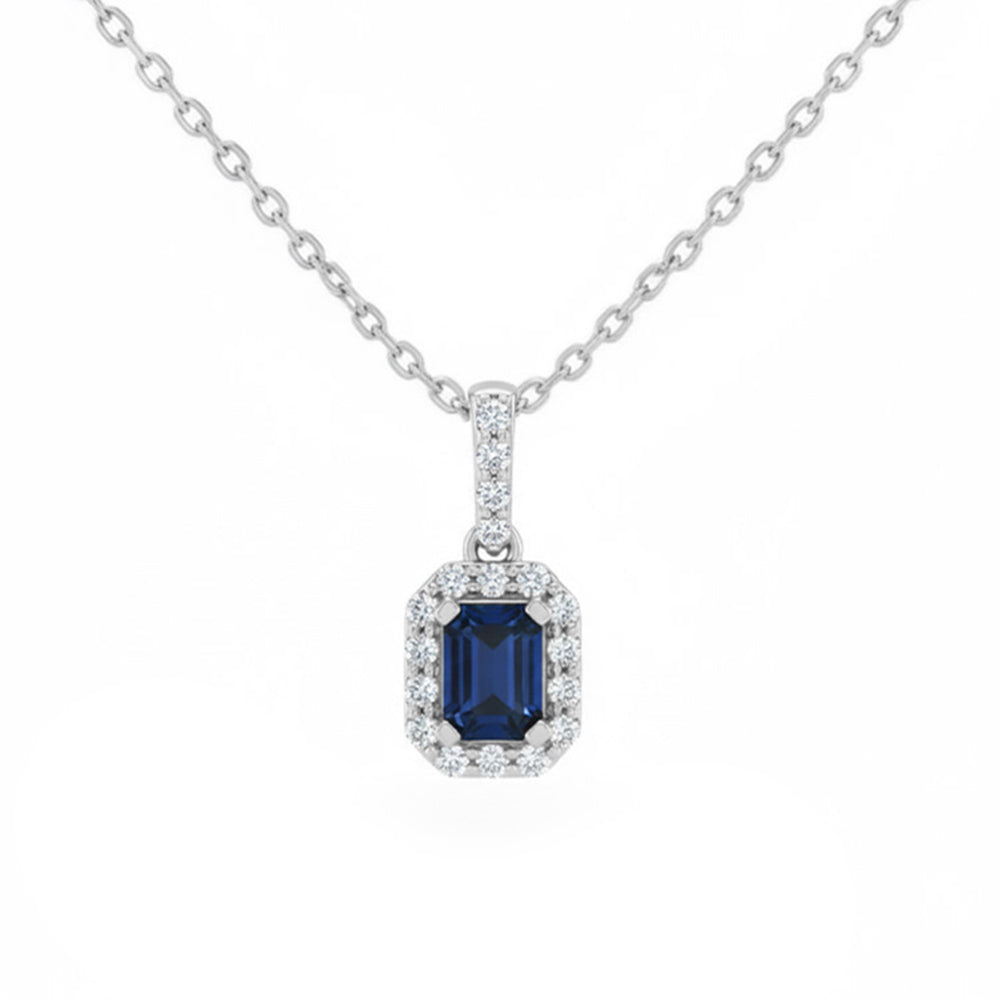 .39ct G SI 14kt Yellow Gold Diamond & Blue Sapphire Gemstone Pendant Necklace 18" Long
