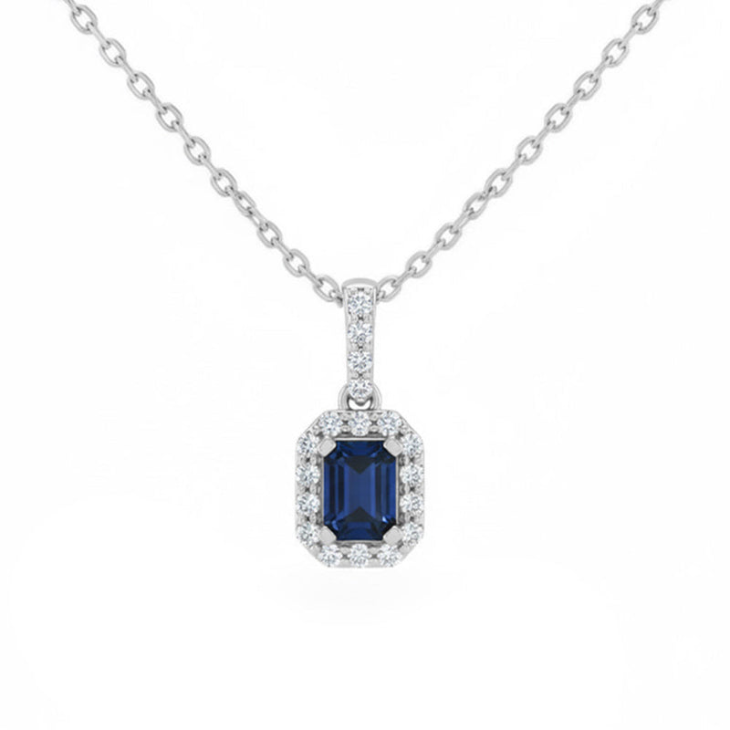 .39ct G SI 14kt Yellow Gold Diamond & Blue Sapphire Gemstone Pendant Necklace 18" Long