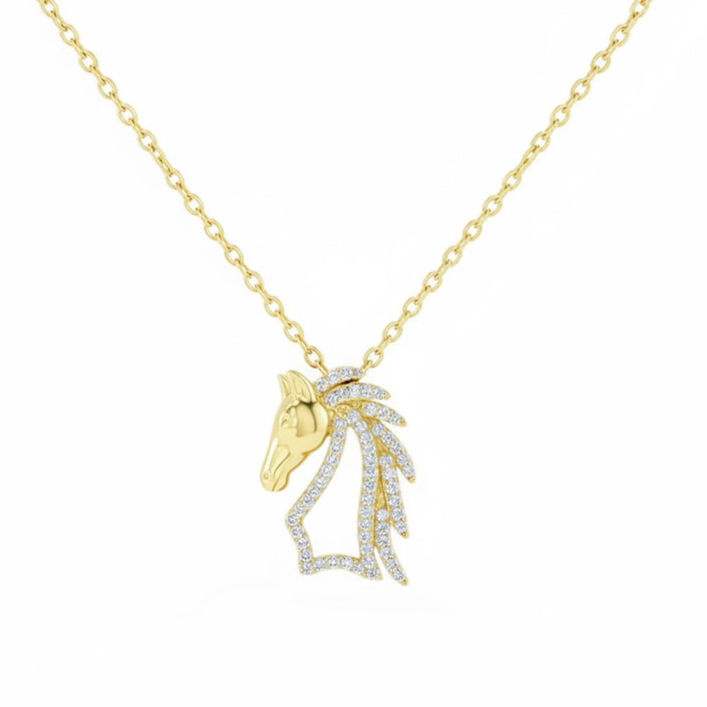 SPECIAL! .12ct G SI 14kt Yellow Gold Diamond Horse Equestarian Pendant Necklace 16+2" Long