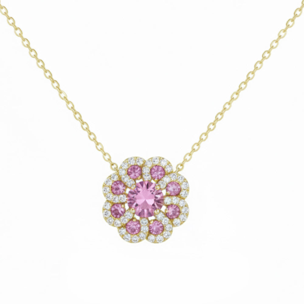 SPECIAL! 1.10ct G SI 14kt Yellow Gold Diamond & Pink Sapphire Gemstone Pendant Necklace 16+2" Long