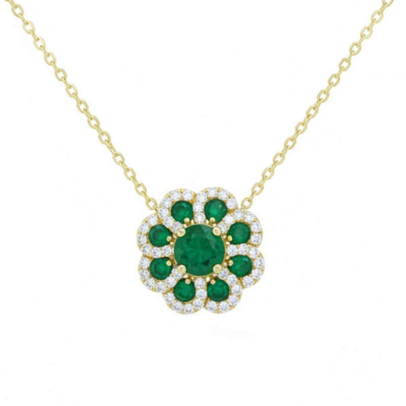 SPECIAL! .88ct G SI 14kt Yellow Gold Diamond & Emerald Gemstone Pendant Necklace 16+2" Long