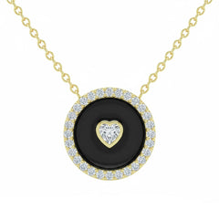 SPECIAL! .33ct G SI 14kt Yellow Gold Heart Diamond Onyx Inlay Pendant Necklace 16+2" Long