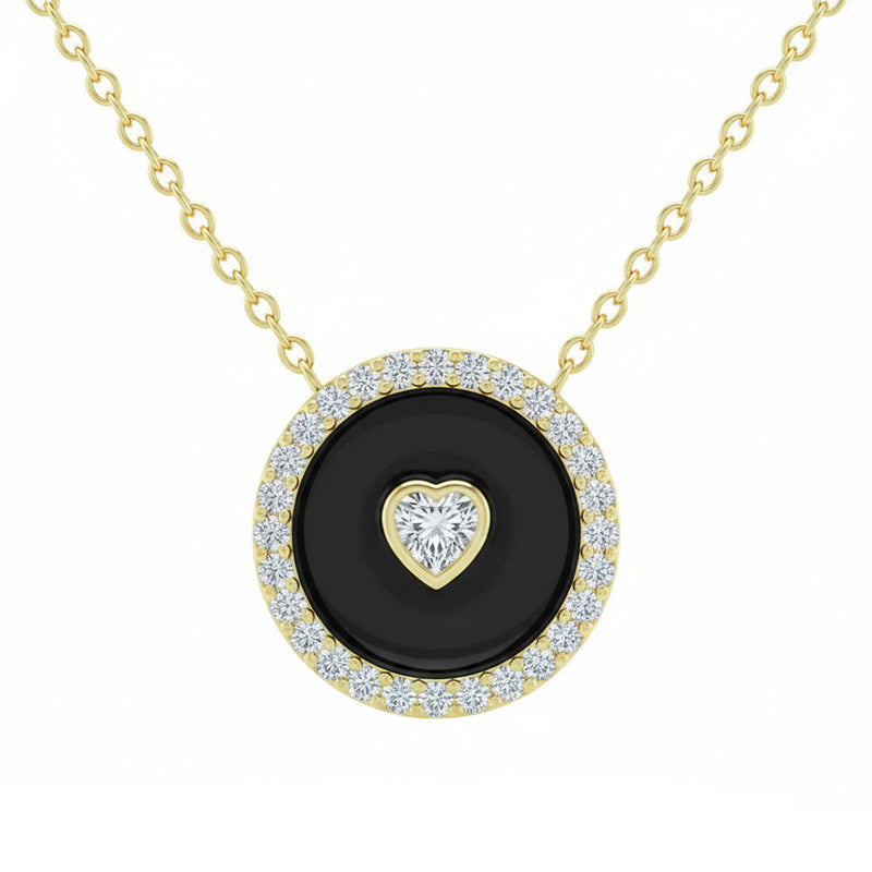 SPECIAL! .33ct G SI 14kt Yellow Gold Heart Diamond Onyx Inlay Pendant Necklace 16+2" Long