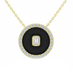 SPECIAL! .34ct G SI 14kt Yellow Gold Diamond Onyx Inlay Pendant Necklace 16+2" Long