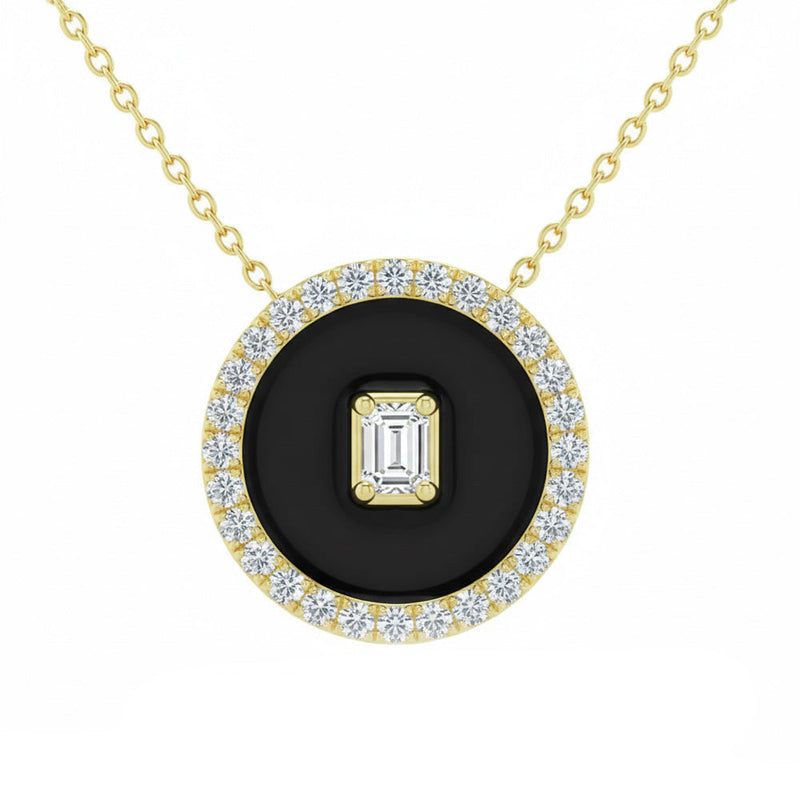 SPECIAL! .34ct G SI 14kt Yellow Gold Diamond Onyx Inlay Pendant Necklace 16+2" Long