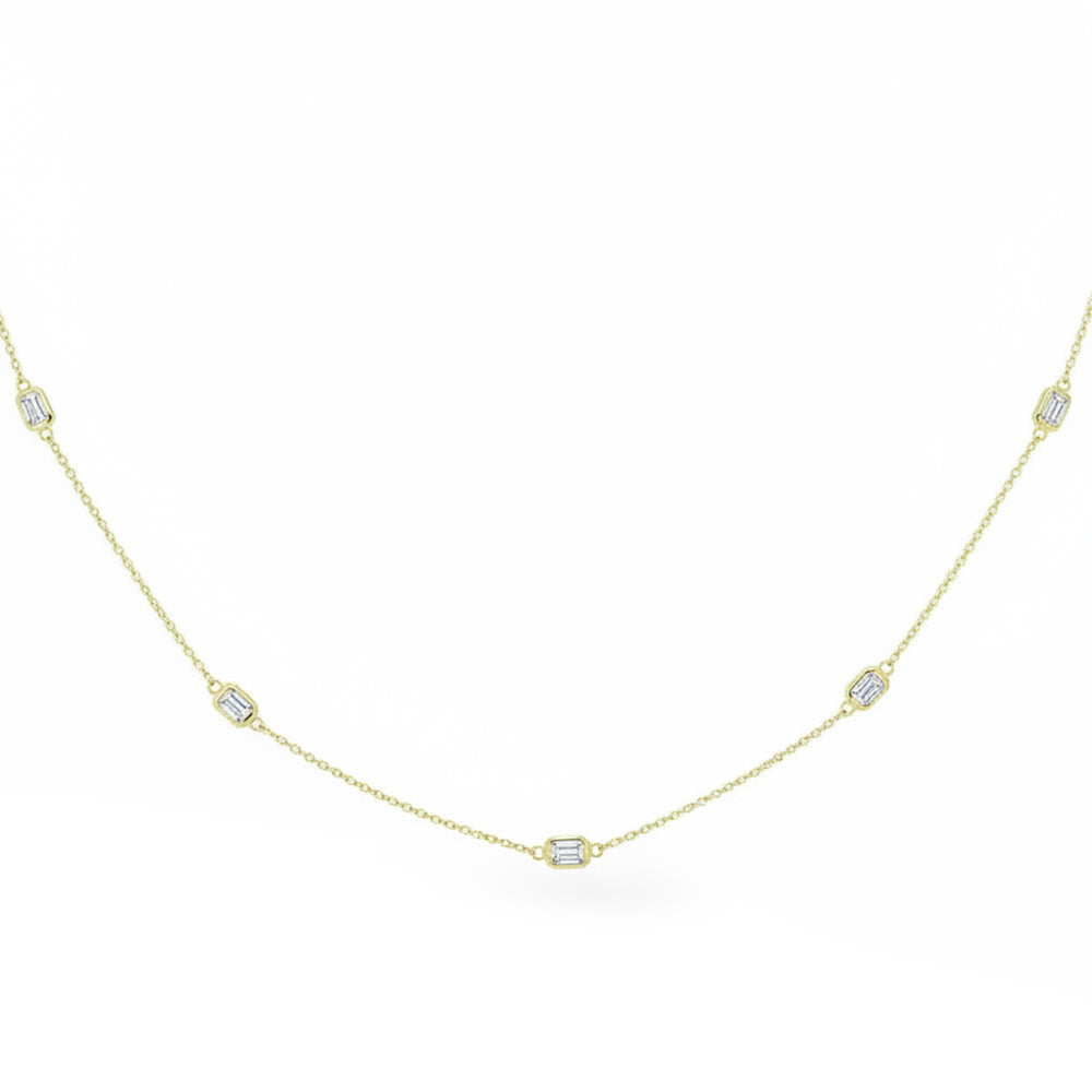 SPECIAL! .53ct G SI 14kt Yellow Gold Bezel Set Emerald Cut Diamond Station Pendant Necklace 16+2" Long