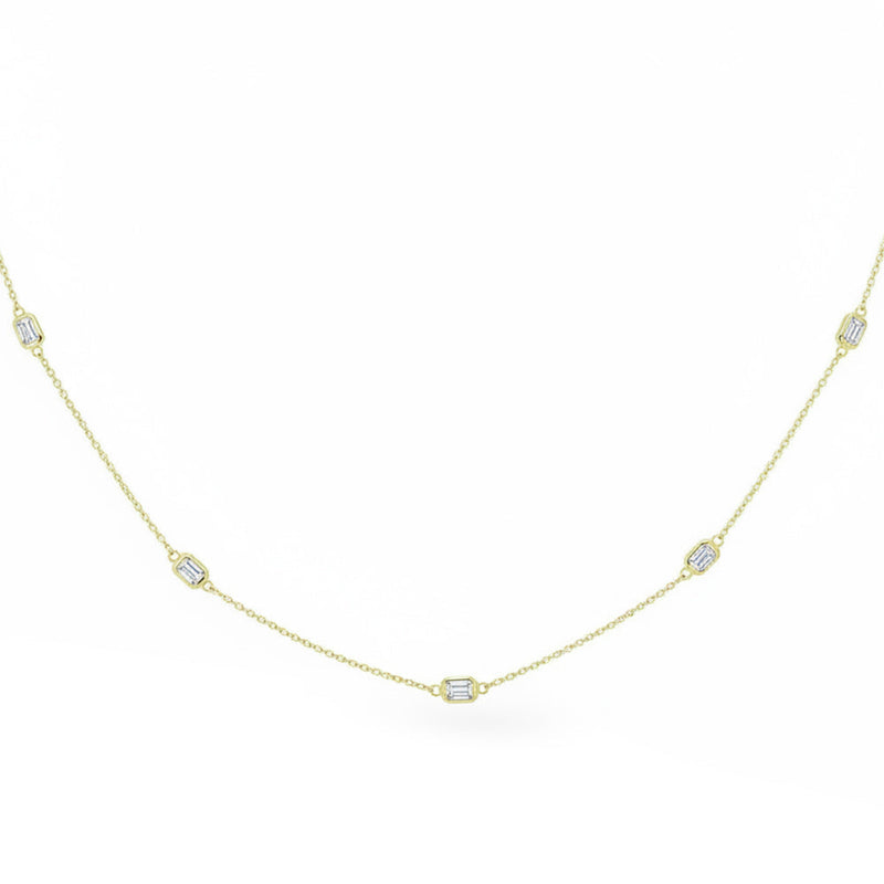 SPECIAL! .53ct G SI 14kt Yellow Gold Bezel Set Emerald Cut Diamond Station Pendant Necklace 16+2" Long