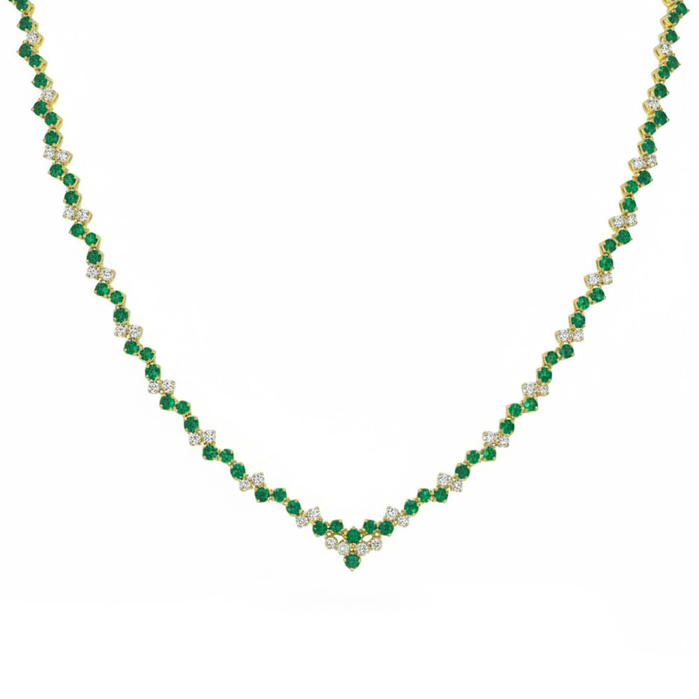 SPECIAL! 3.59ct G SI 14kt Yellow Gold Diamond & Emerald Gemstone Necklace 16" Long
