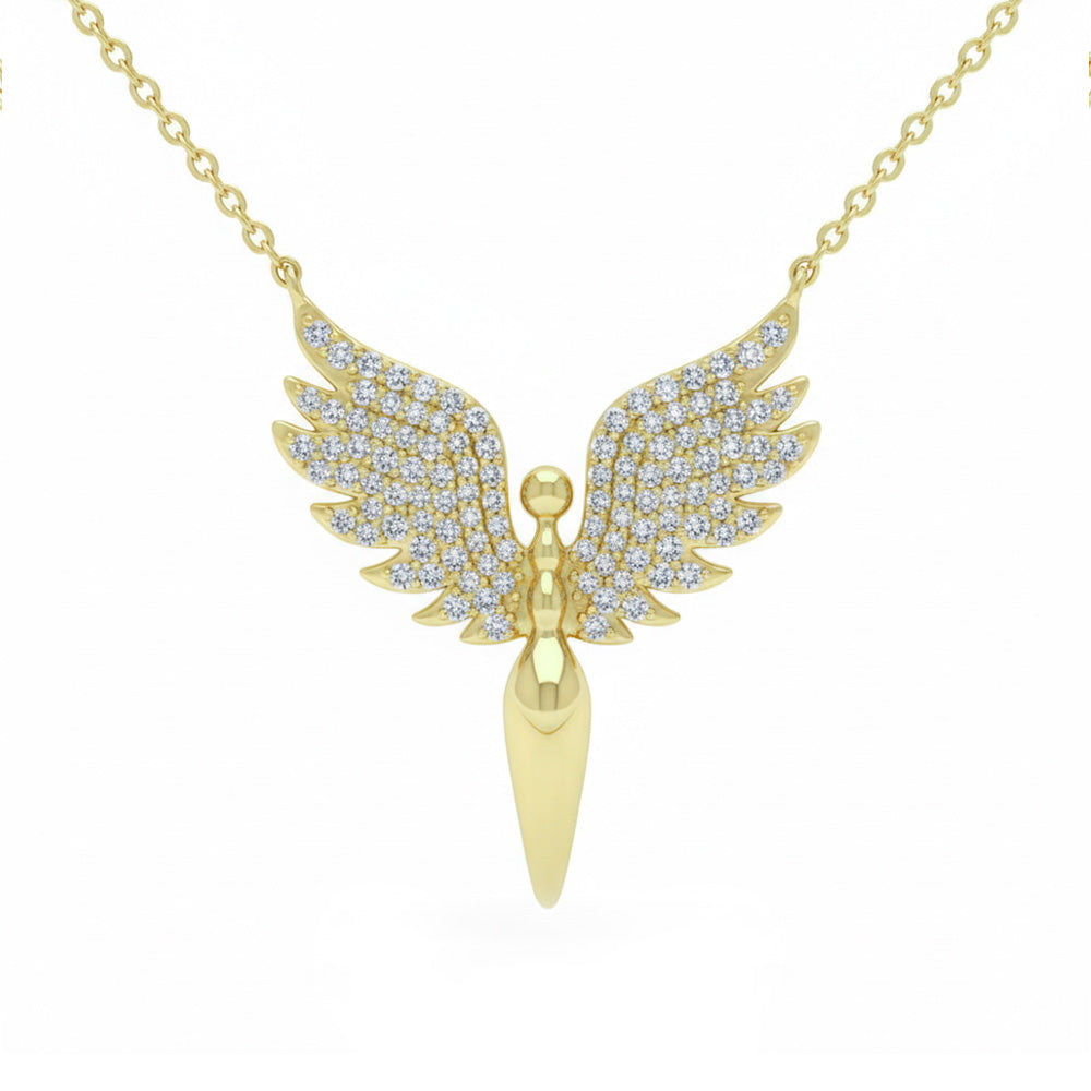 SPECIAL!  .21ct G SI 14kt Yellow Gold Diamond Angel Wings Pendant Necklace 18" Long