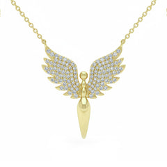 SPECIAL!  .21ct G SI 14kt Yellow Gold Diamond Angel Wings Pendant Necklace 18" Long