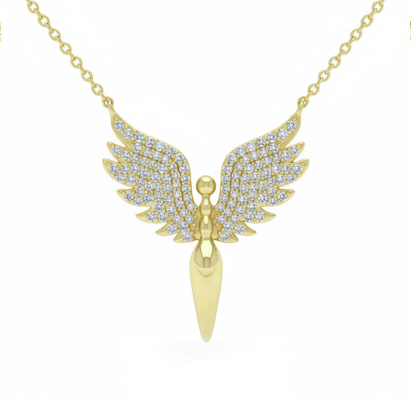 SPECIAL!  .21ct G SI 14kt Yellow Gold Diamond Angel Wings Pendant Necklace 18" Long