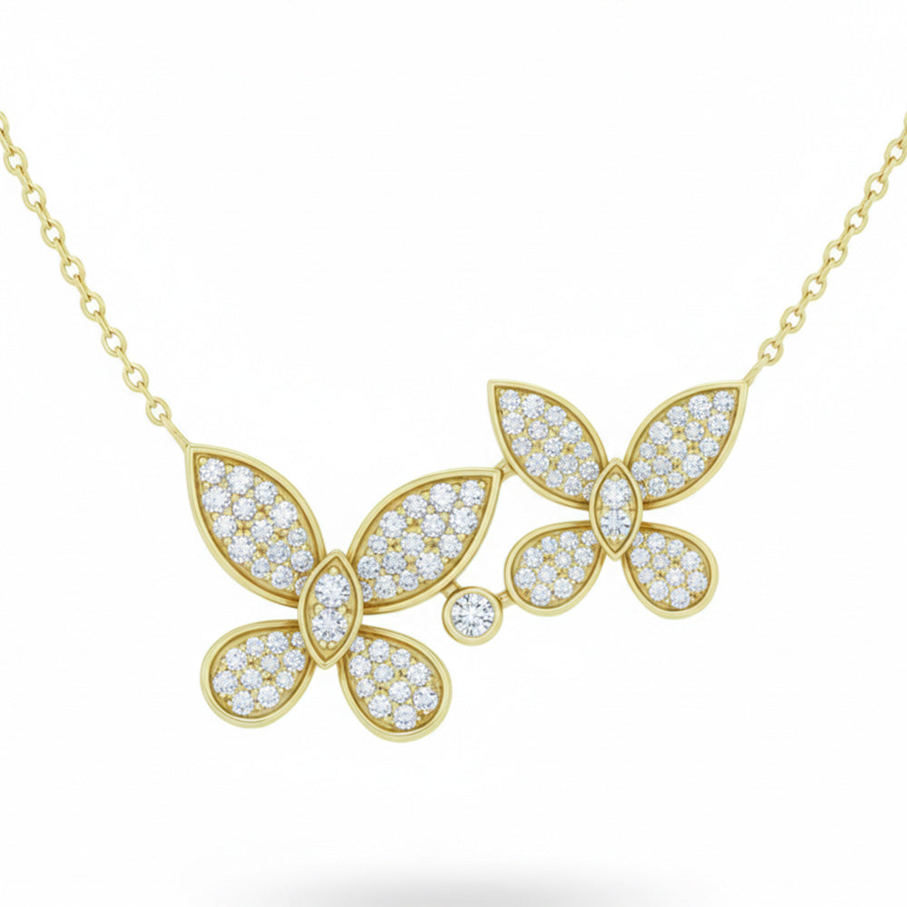 SPECIAL! .53ct G SI 14kt Yellow Gold Diamond Twin Butterfly Pendant Necklace 18" Long