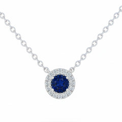 .14ct G SI 14kt White Gold Diamond & Blue Sapphire Gemstone Pendant Necklace 18" Long