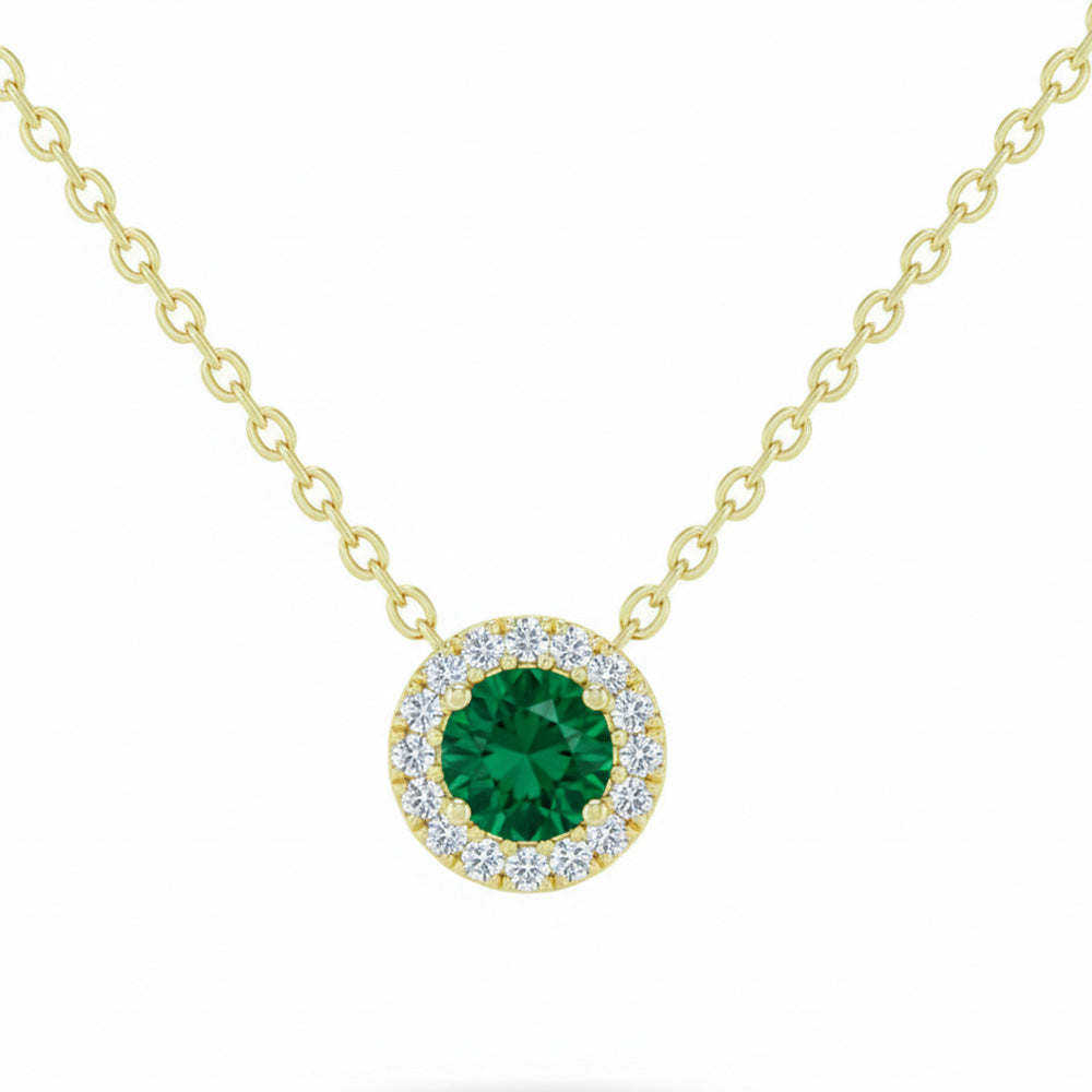 .15ct G SI 14kt Yellow Gold Diamond & Emerald Gemstone Pendant Necklace 18" Long