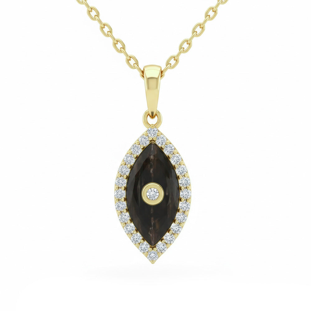 SPECIAL! .13ct G SI 14kt Yellow Gold Diamond & Black Onyx Evil Eye Pendant Necklace 18" Long