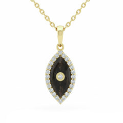 SPECIAL! .13ct G SI 14kt Yellow Gold Diamond & Black Onyx Evil Eye Pendant Necklace 18" Long