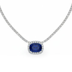 SPECIAL! 8.64ct G SI 14kt White Gold Diamond & Blue Sapphire Gemstone Necklace 16" Long