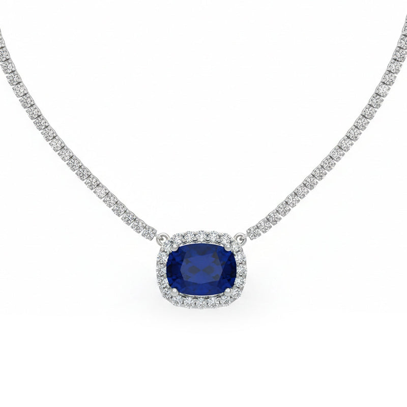 SPECIAL! 8.64ct G SI 14kt White Gold Diamond & Blue Sapphire Gemstone Necklace 16" Long