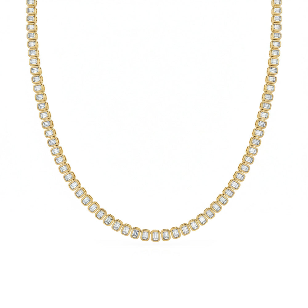 SPECIAL! 11.17ct G SI 14kt Yellow Gold Emerald Cut Diamond Bezel Set Tennis Necklace 16" Long
