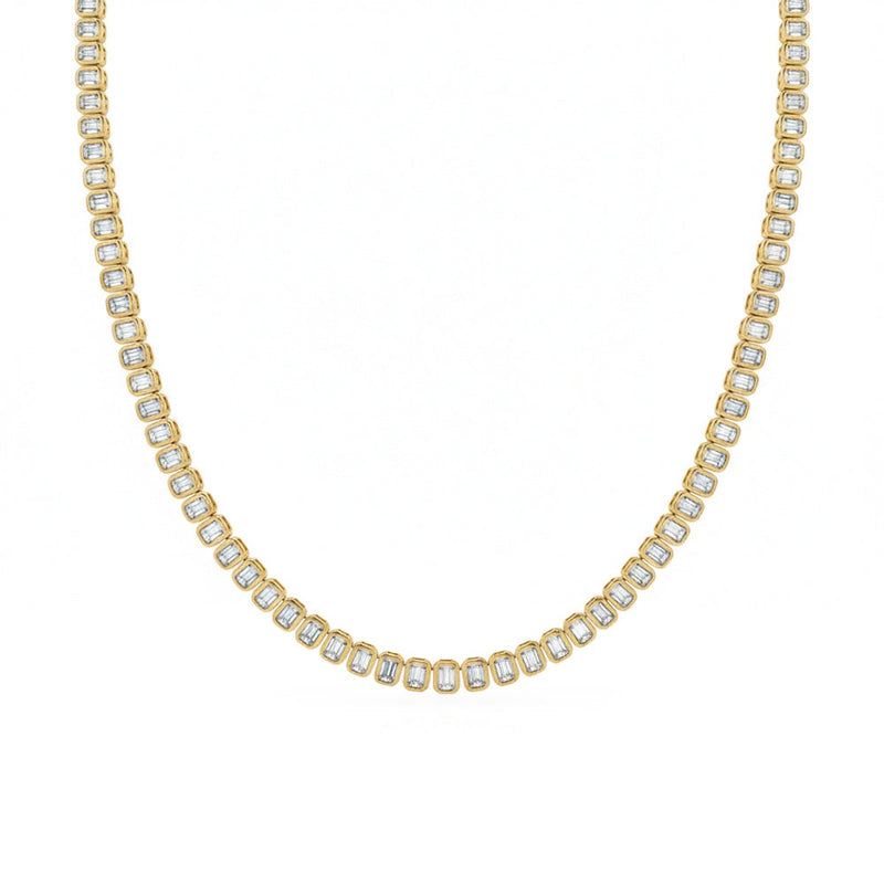 SPECIAL! 11.17ct G SI 14kt Yellow Gold Emerald Cut Diamond Bezel Set Tennis Necklace 16" Long