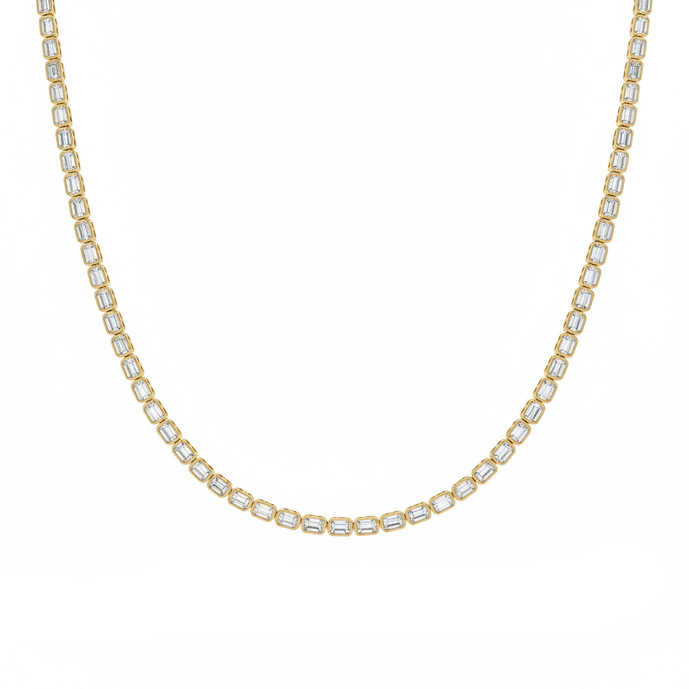 SPECIAL! 5.23ct G SI 14kt Yellow Gold Emerald Cut Diamond Bezel Set Tennis Necklace 16" Long