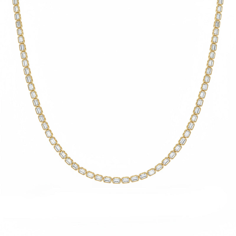 SPECIAL! 5.23ct G SI 14kt Yellow Gold Emerald Cut Diamond Bezel Set Tennis Necklace 16" Long