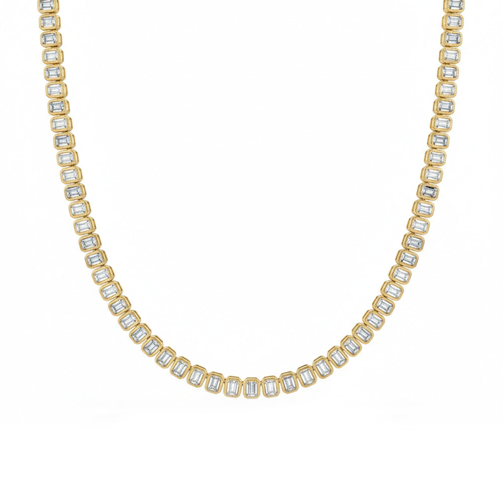 SPECIAL! 6.45ct G SI 14kt Yellow Gold Emerald Diamond Bezel Set Tennis Necklace 16" Long
