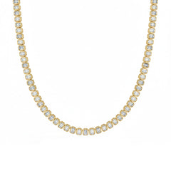 SPECIAL! 6.45ct G SI 14kt Yellow Gold Emerald Diamond Bezel Set Tennis Necklace 16" Long