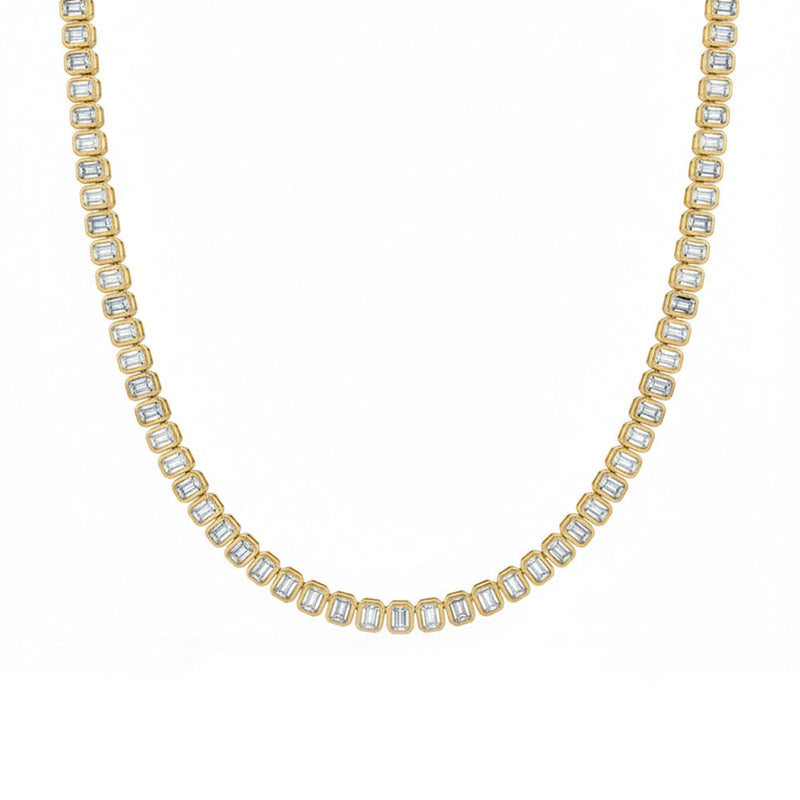 SPECIAL! 6.45ct G SI 14kt Yellow Gold Emerald Diamond Bezel Set Tennis Necklace 16" Long