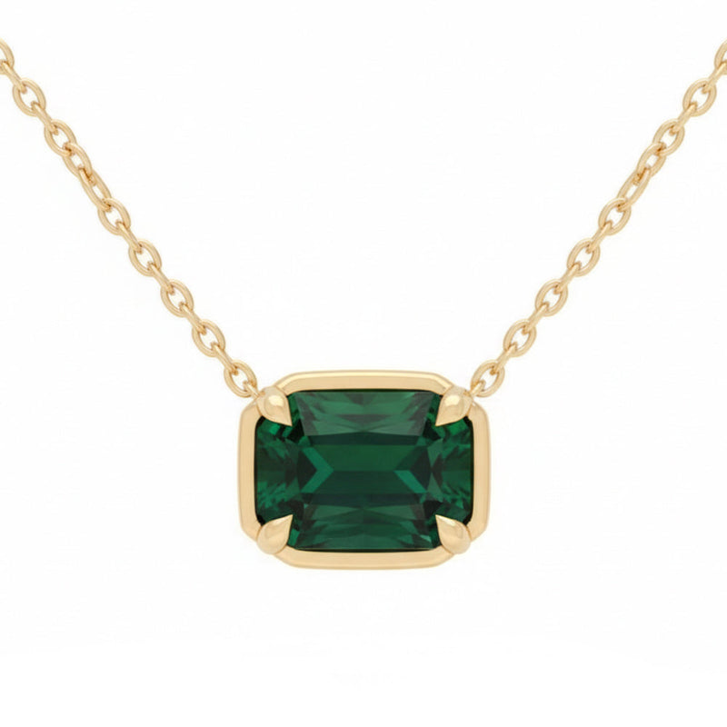 SPECIAL! 1.1ct 14kt Yellow Gold Emerald Gemstone Pendant Necklace 16+2" Ext Long