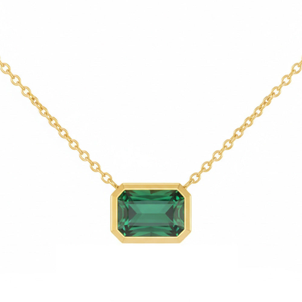 1.20ct G SI 14kt Yellow Gold Emerald Gemstone Bezel Set Pendant Necklace 18" Long